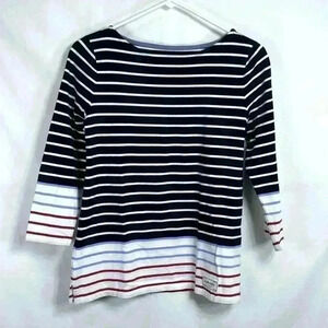 Talbots XS Boat Neck Red, White & Blue 3/4 Sleeve Shirt Top.